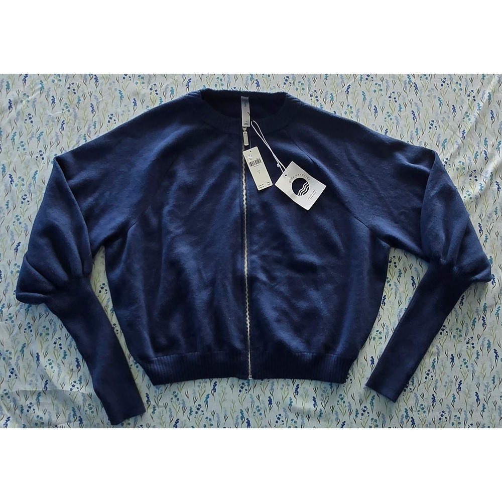 Daily Practice by Anthropologie Navy Blue Full Zip Bomber Cardigan Sweater NWT S